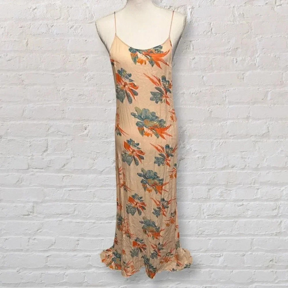 Free People Star Chasing Slip Dress In Hibiscus Combo Peach Green Size XS - Picture 2 of 7